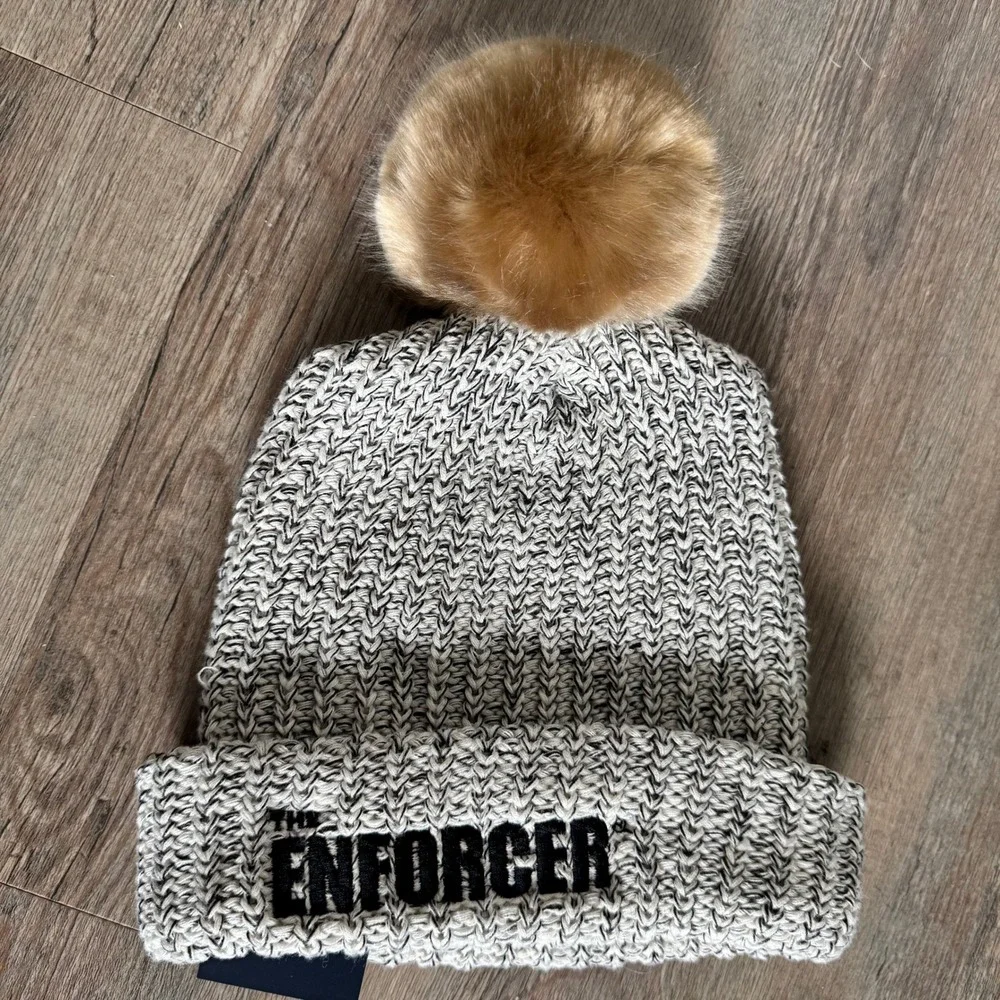Love Your Melon The Enforcer Black Speckled Faux Fur Pom Beanie NWT